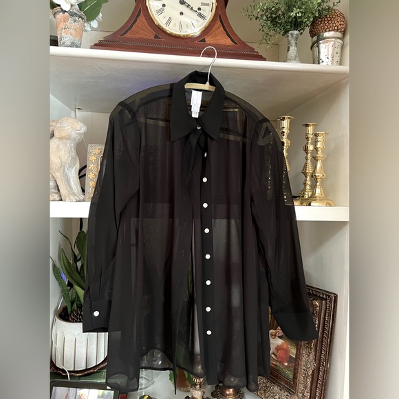 Marla Wynne Sz S sheer BLACK button shirt top Layers HSN - Picture 11 of 11